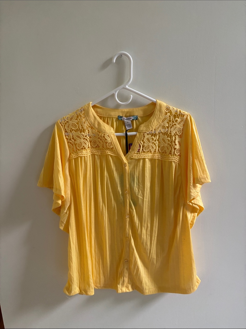 Madison Yellow Lace Yoke Button-Front Blouse